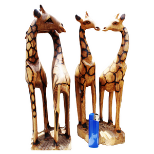 Handcarved Wooden Giraffe African Curio Set