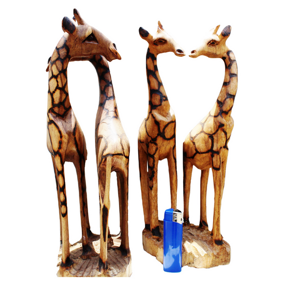 Handcarved Wooden Giraffe African Curio Set